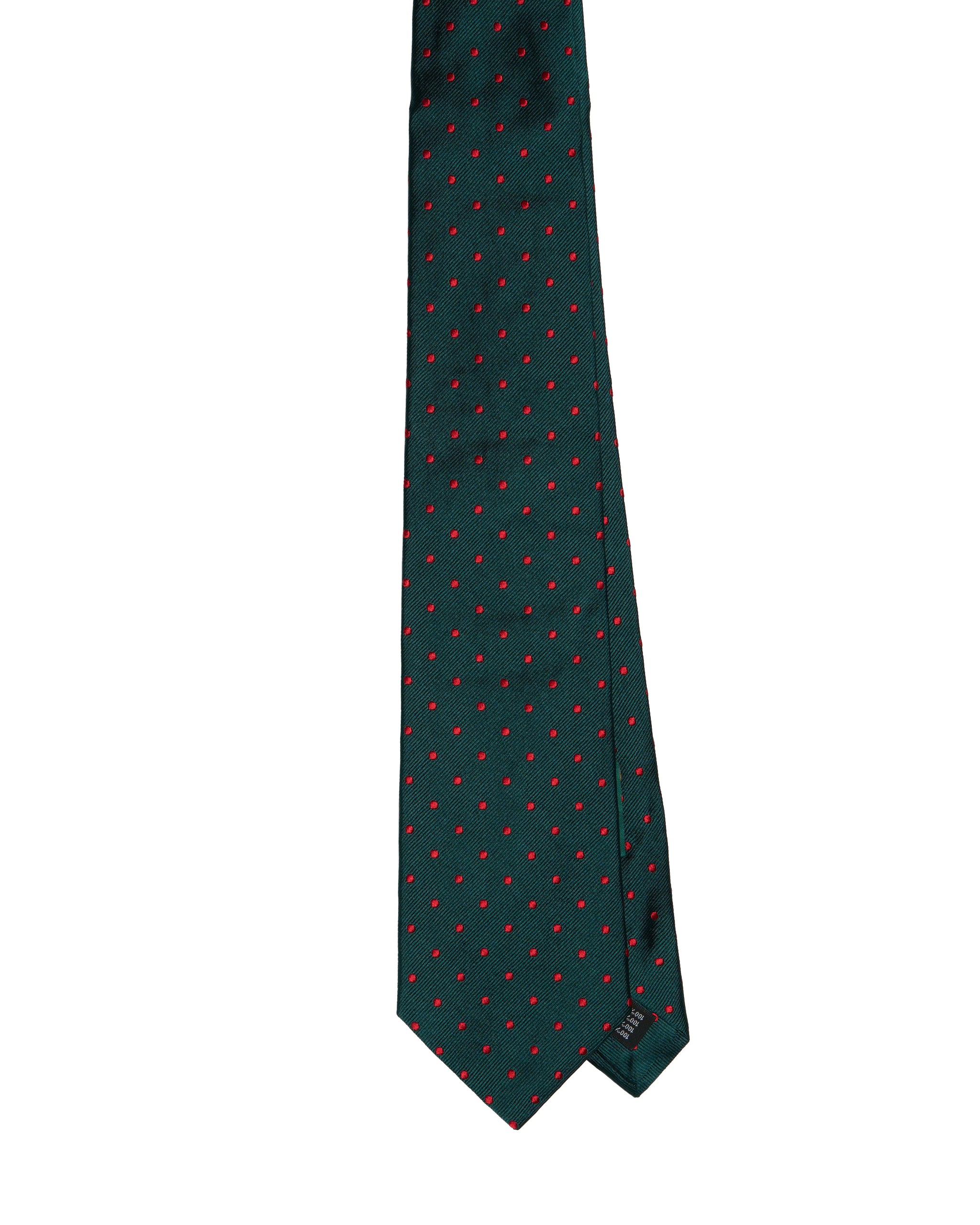 Jacquard tie - 3 Fold - Green with micro red dots