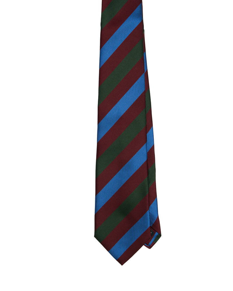 Tie - 4 Folded - Printed silk - Regimental burgundy, green and blue