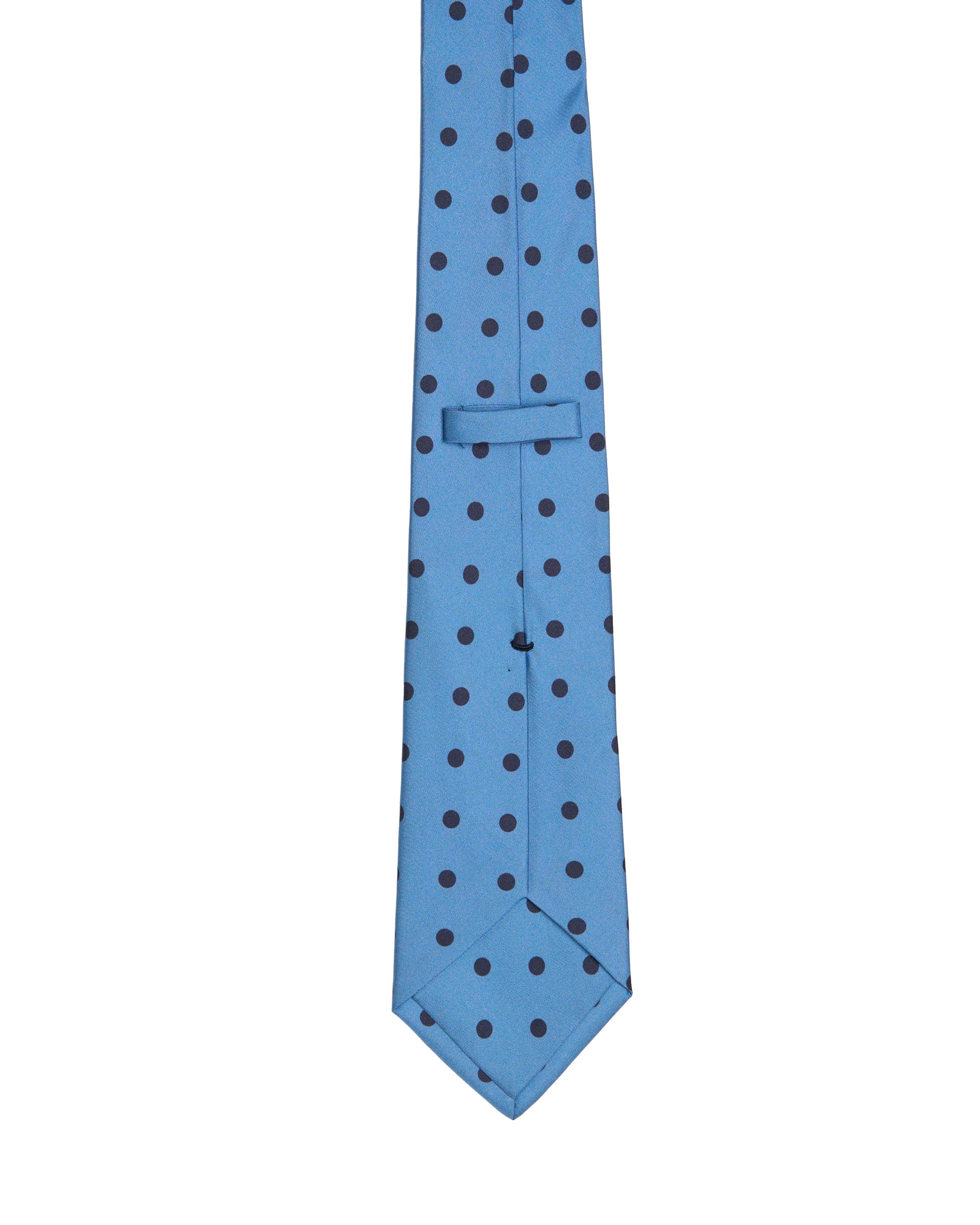 Printed tie - 3 Fold - Sky blue with large black polka dots