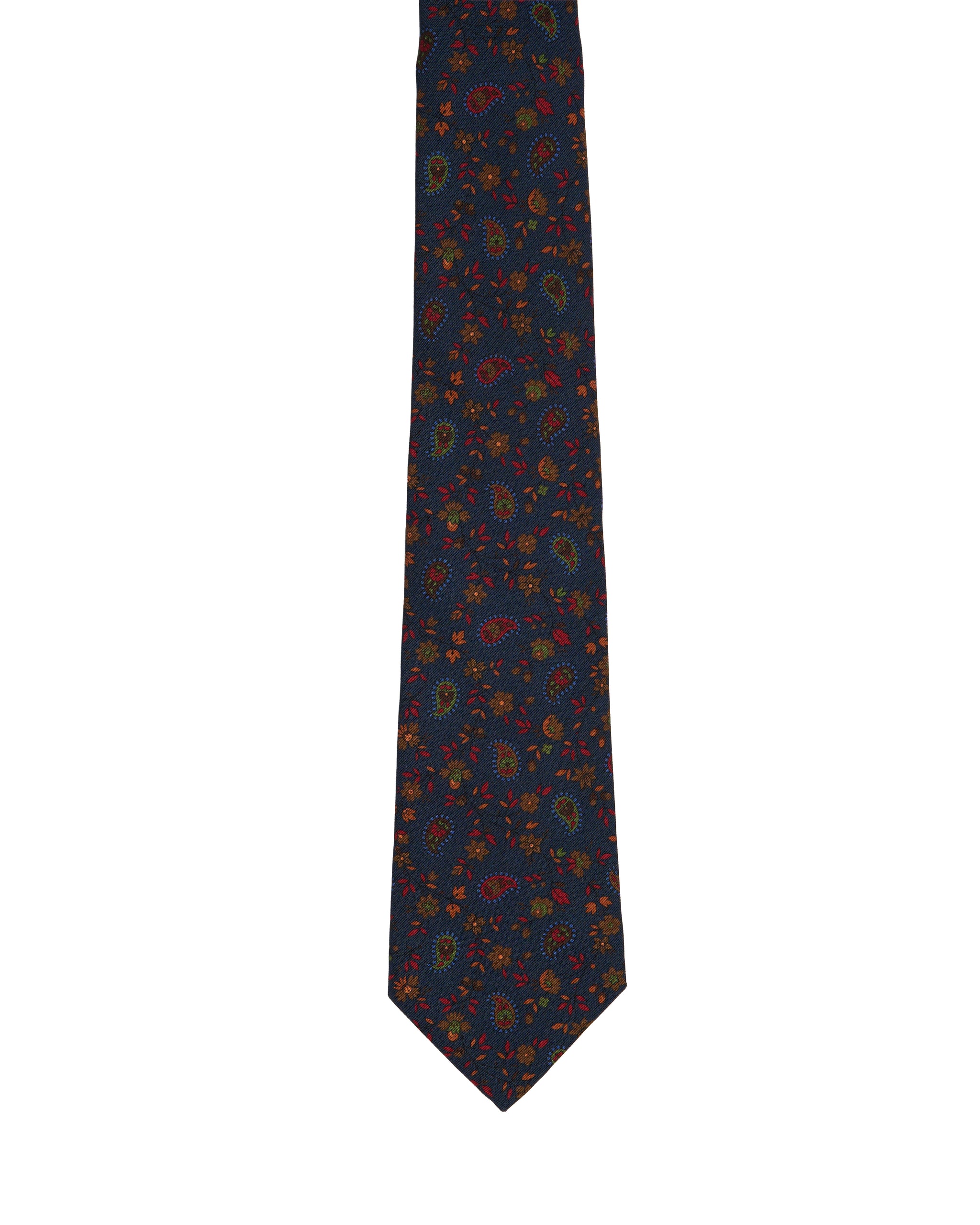 Printed tie - 3 Fold - Navy blue with small flower