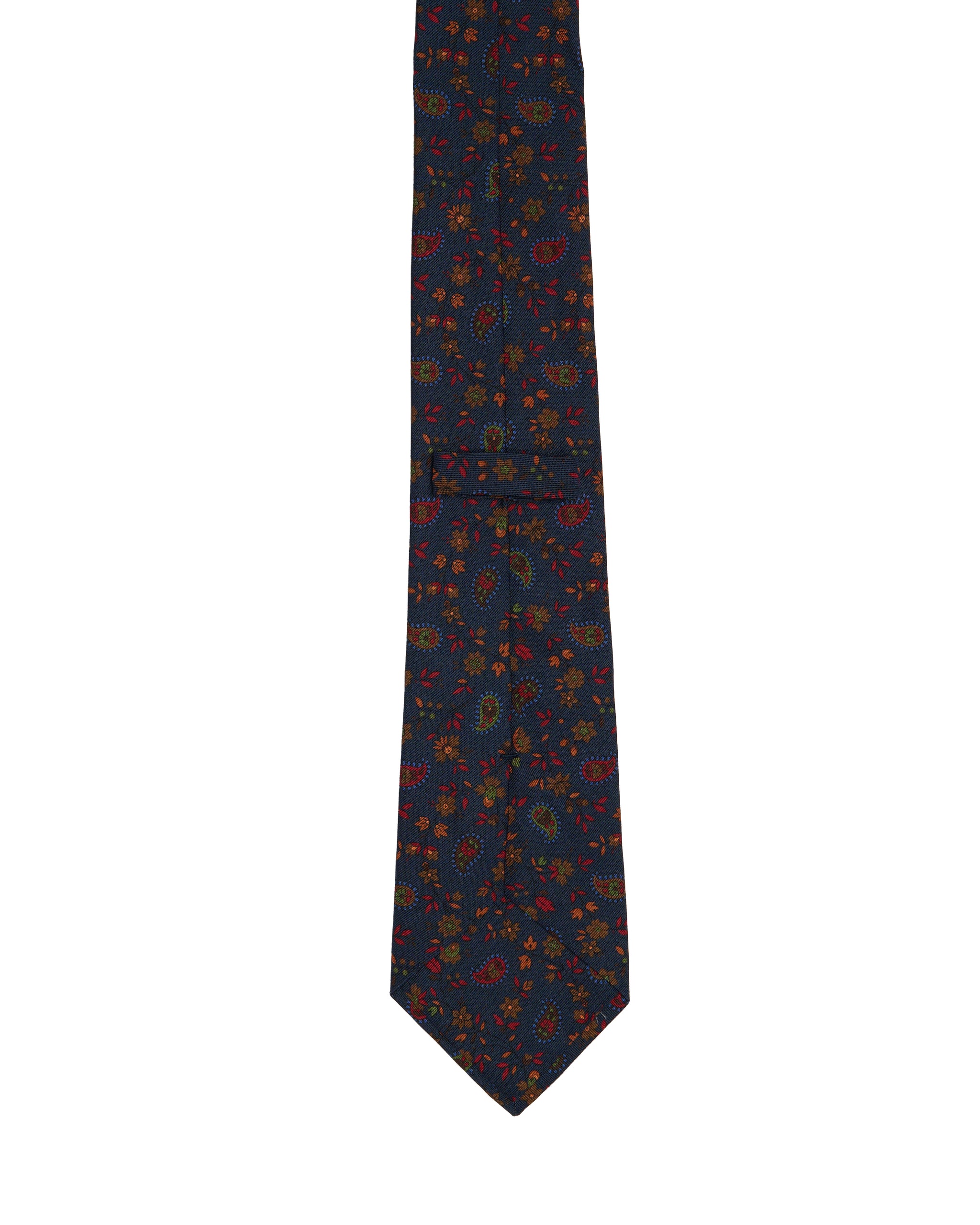 Printed tie - 3 Fold - Navy blue with small flower