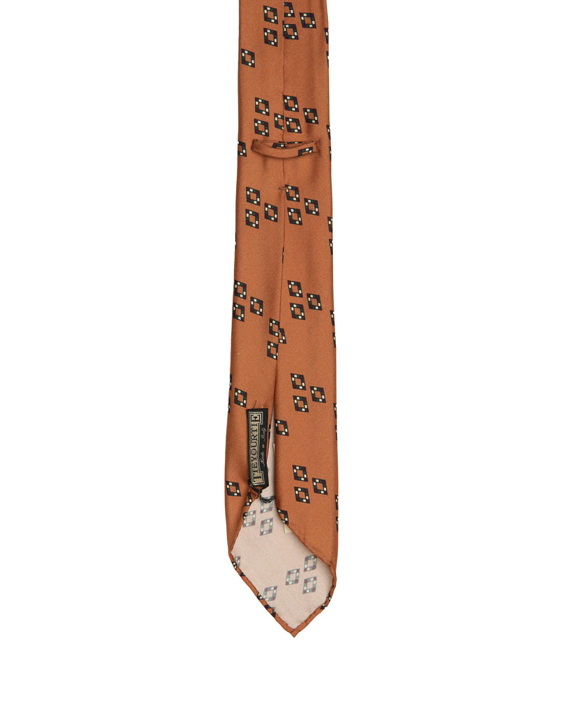 Printed tie - 7 Fold - orange with square motif