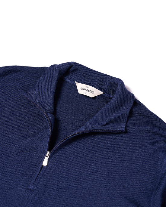 Mock neck with zip vintage wool Sweater - Blue