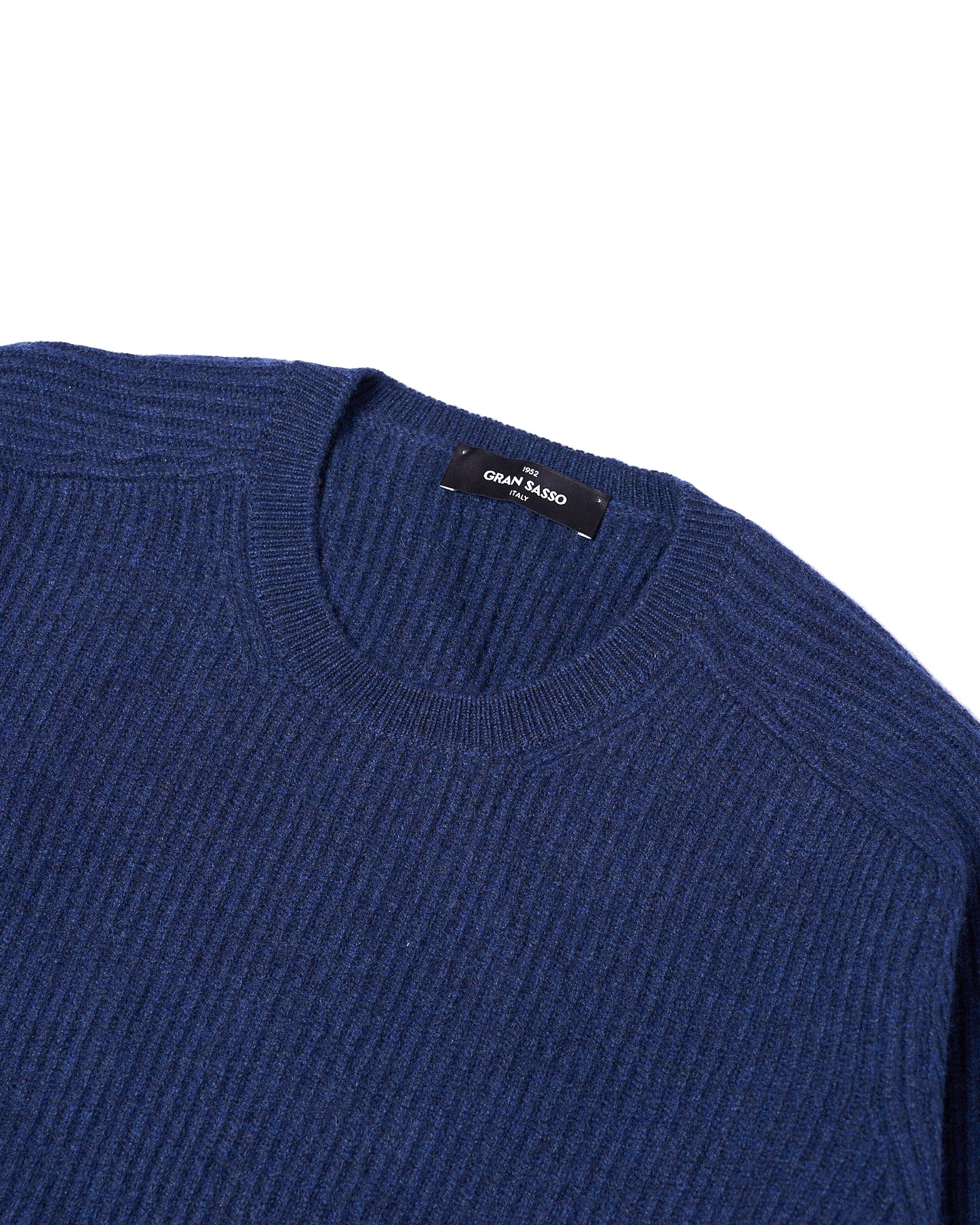 Crew neck ribbed cashmere Sweater - Blue