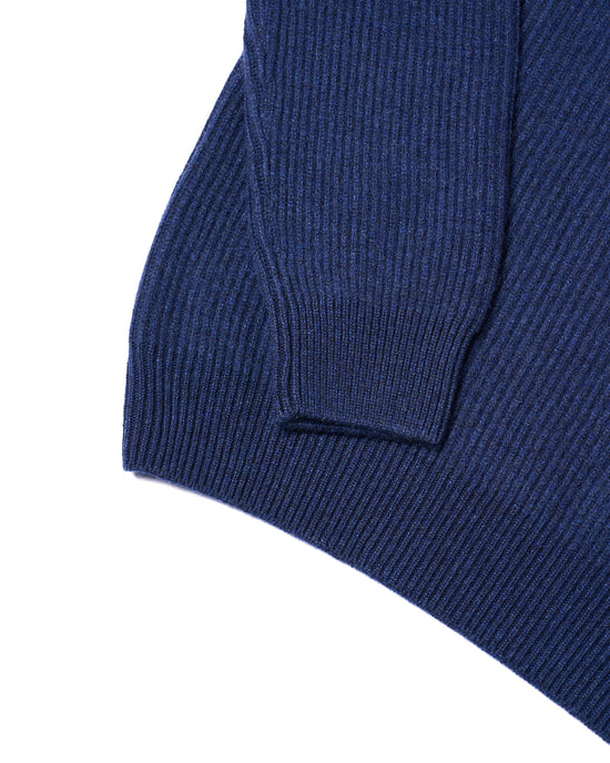 Crew neck ribbed cashmere Sweater - Blue