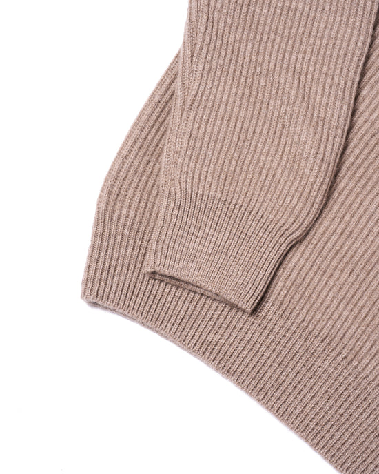 Crew neck ribbed cashmere Sweater - Taupe