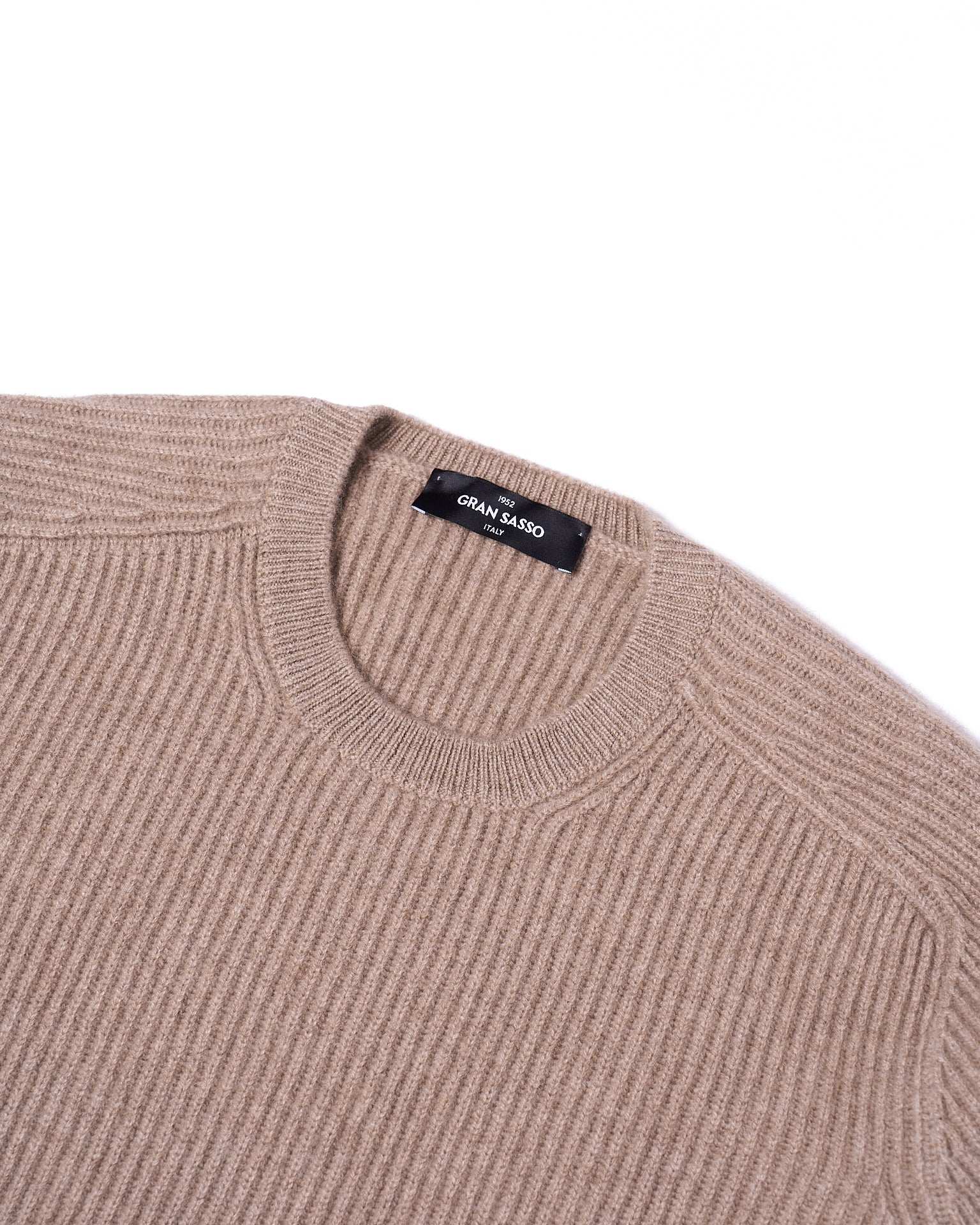 Crew neck ribbed cashmere Sweater - Taupe