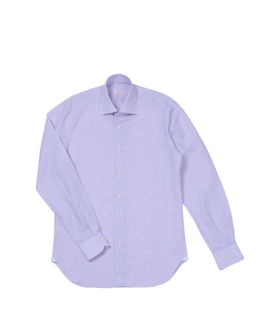 Spread collar shirt - Purple stripe cotton and linen