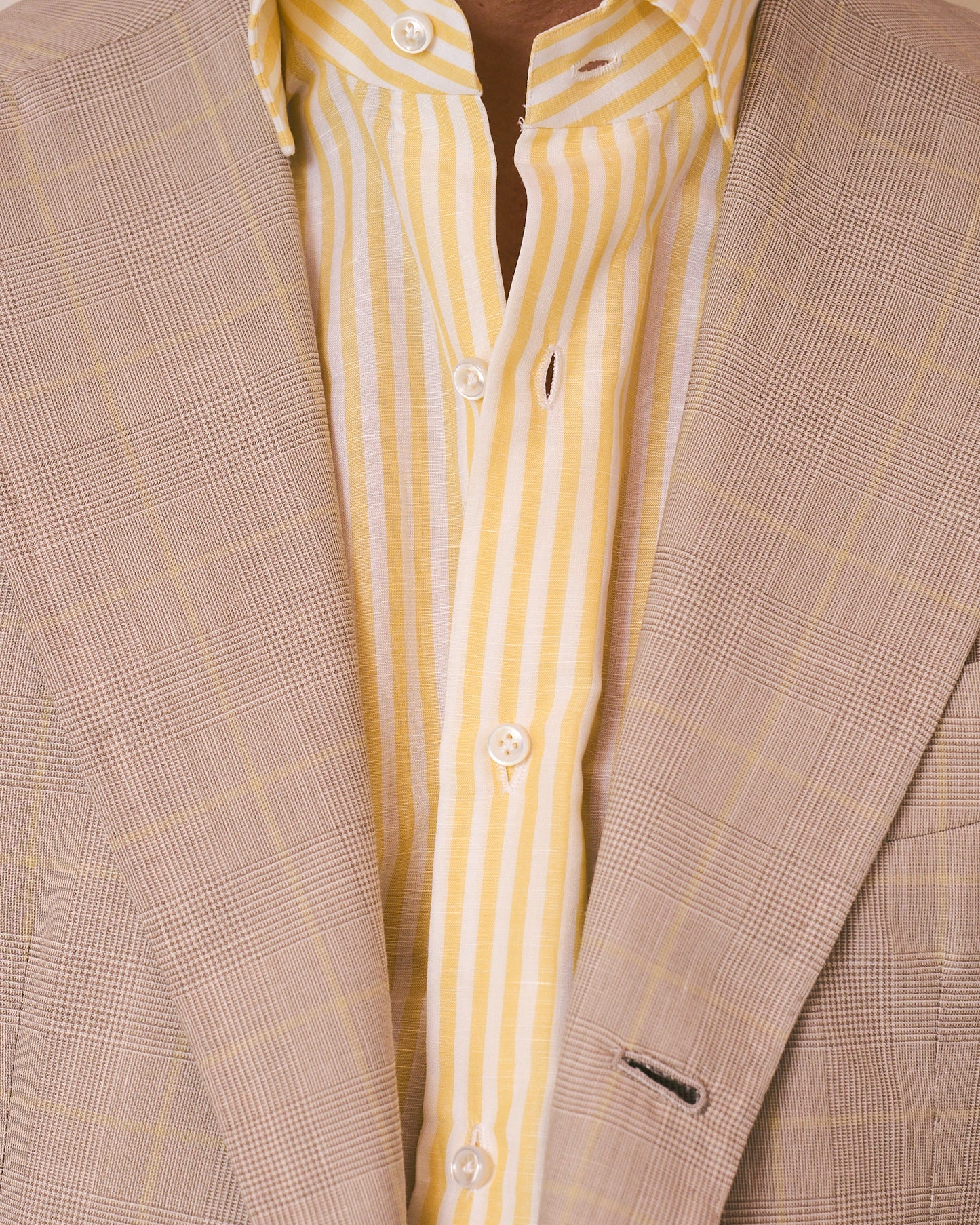 Spread collar shirt - Lemon stripe cotton and linen
