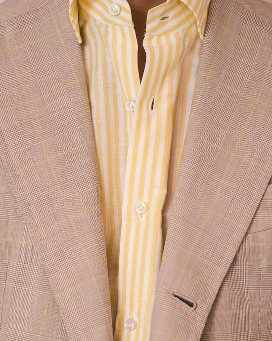 Spread collar shirt - Lemon stripe cotton and linen