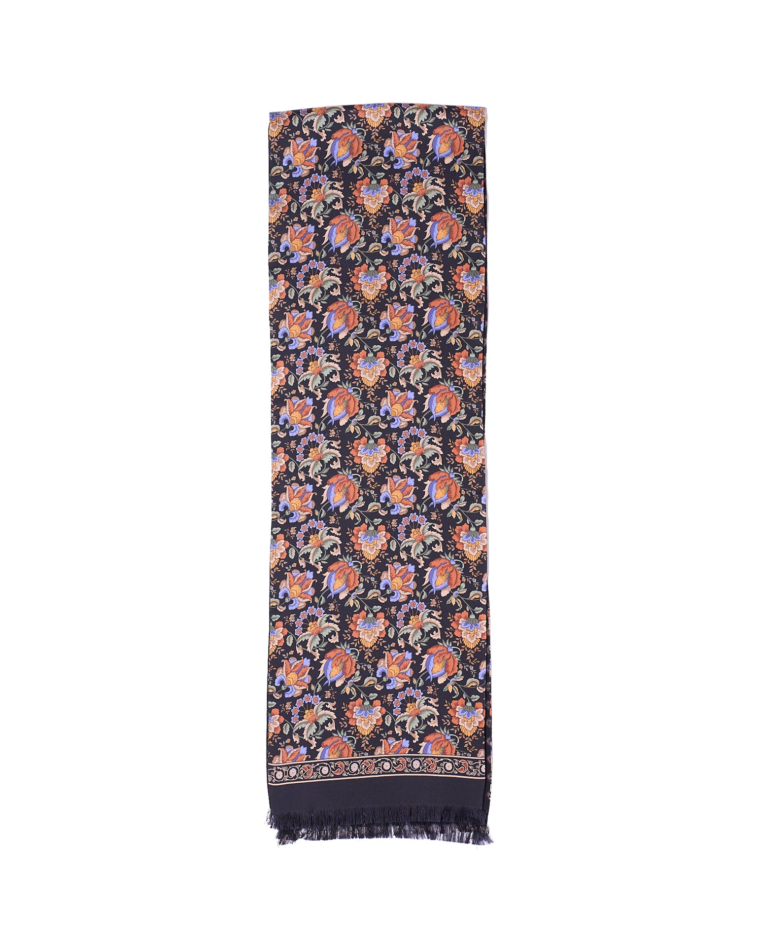 Scarf - Rectangle - Black with colourful flower motif