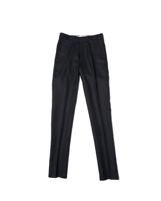 Herringbone linen trousers - Single pleat trousers - Black