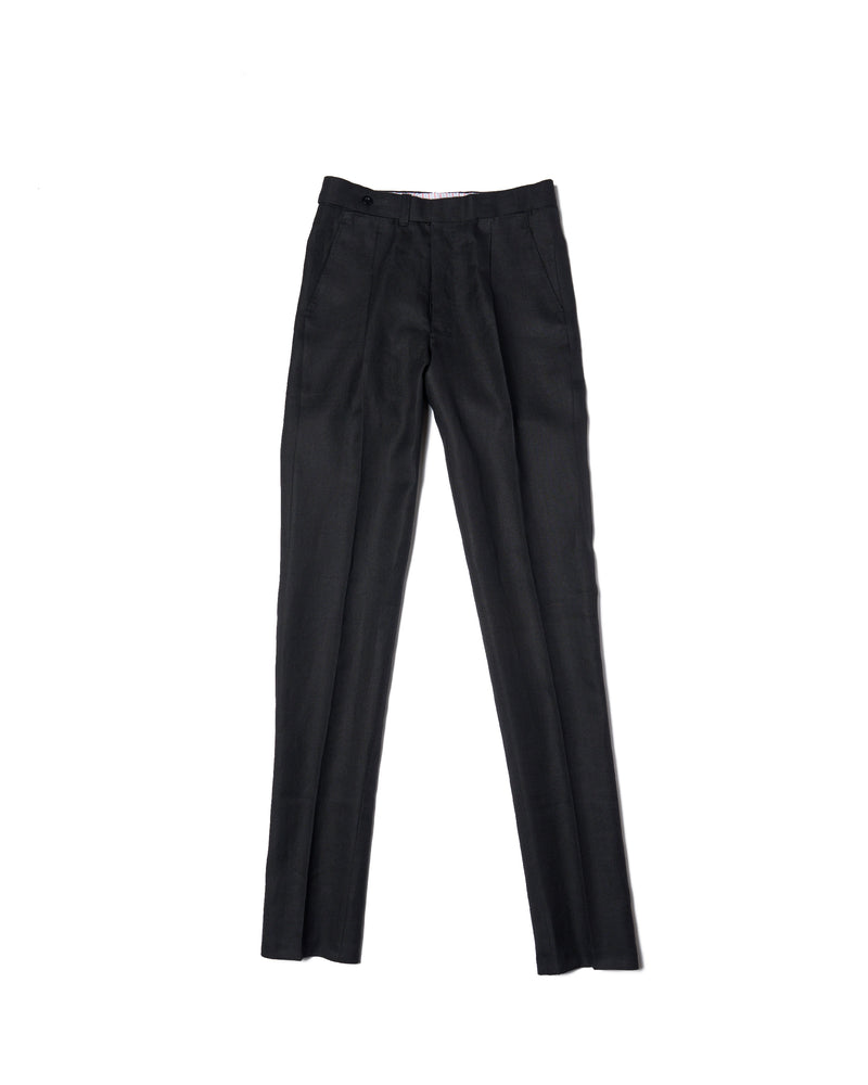 Linen Herringbone - Single pleat trousers - Black