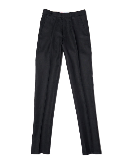 Herringbone linen trousers - Single pleat trousers - Black