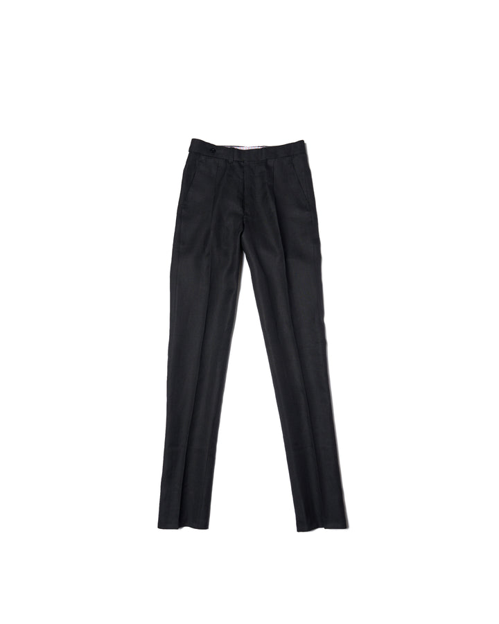 Herringbone linen trousers - Single pleat trousers - Black