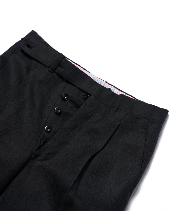 Herringbone linen trousers - Single pleat trousers - Black