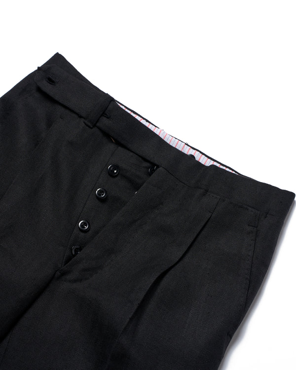 Linen Herringbone - Single pleat trousers - Black