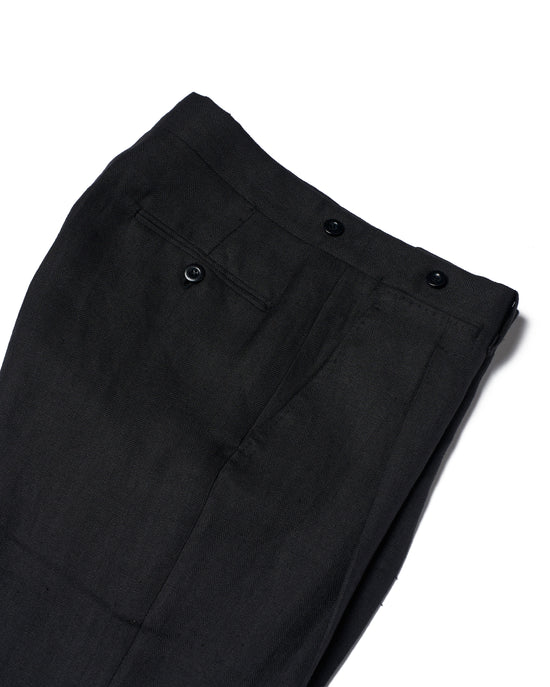 Herringbone linen trousers - Single pleat trousers - Black