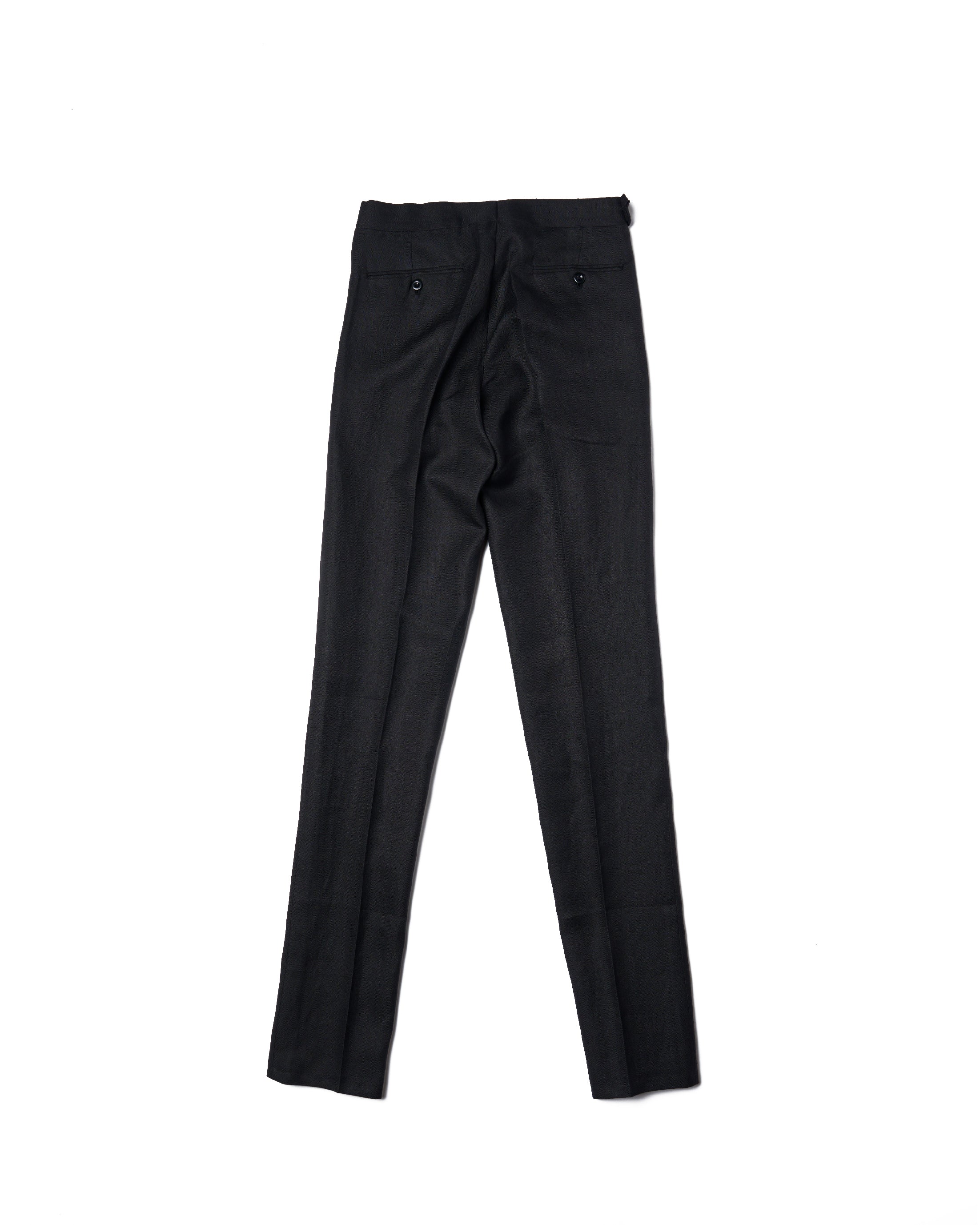 Herringbone linen trousers - Single pleat trousers - Black