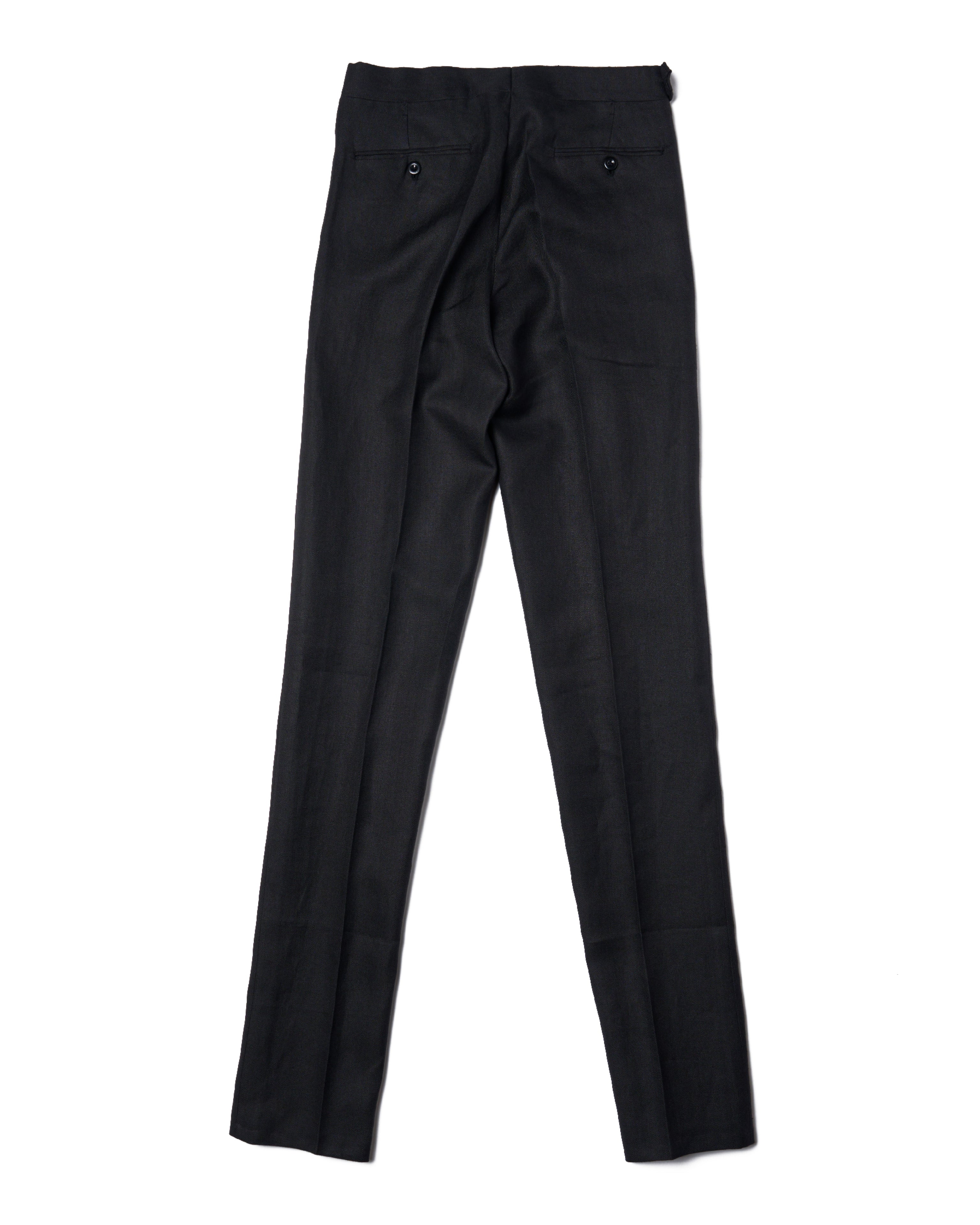 Herringbone linen trousers - Single pleat trousers - Black