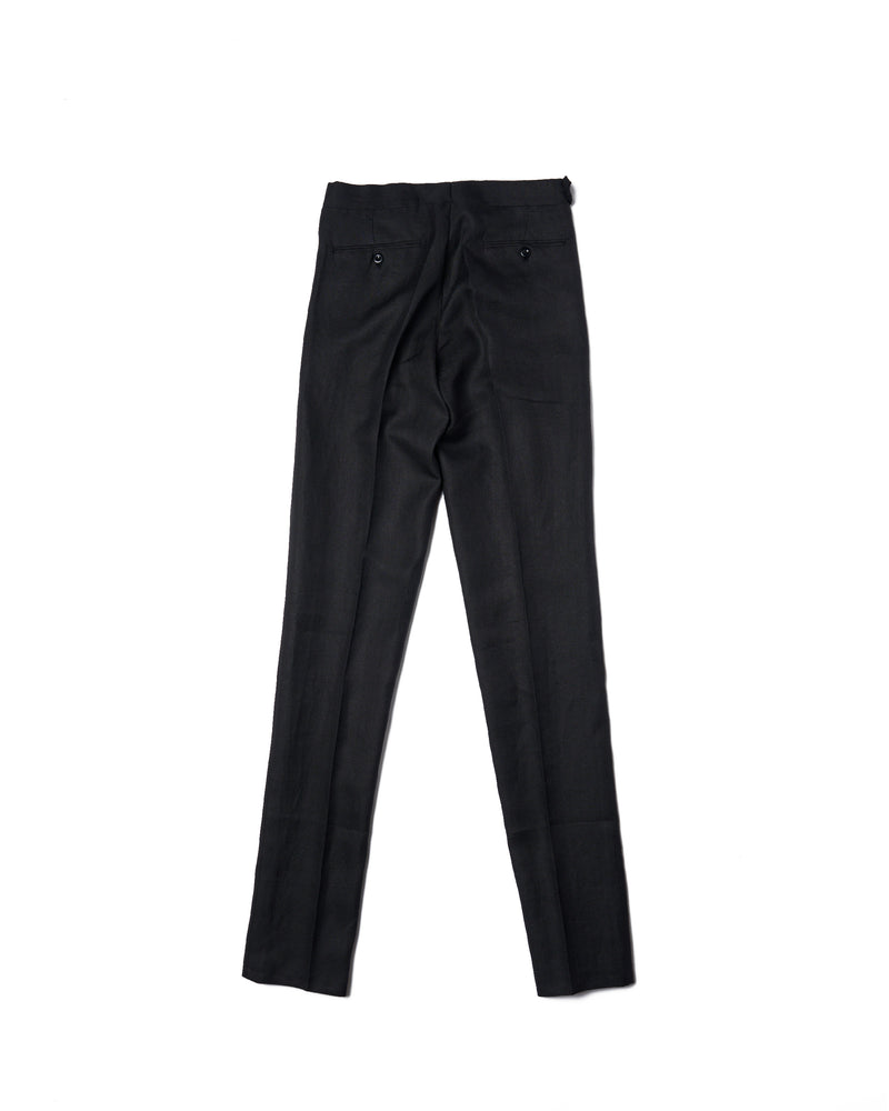 Linen Herringbone - Single pleat trousers - Black