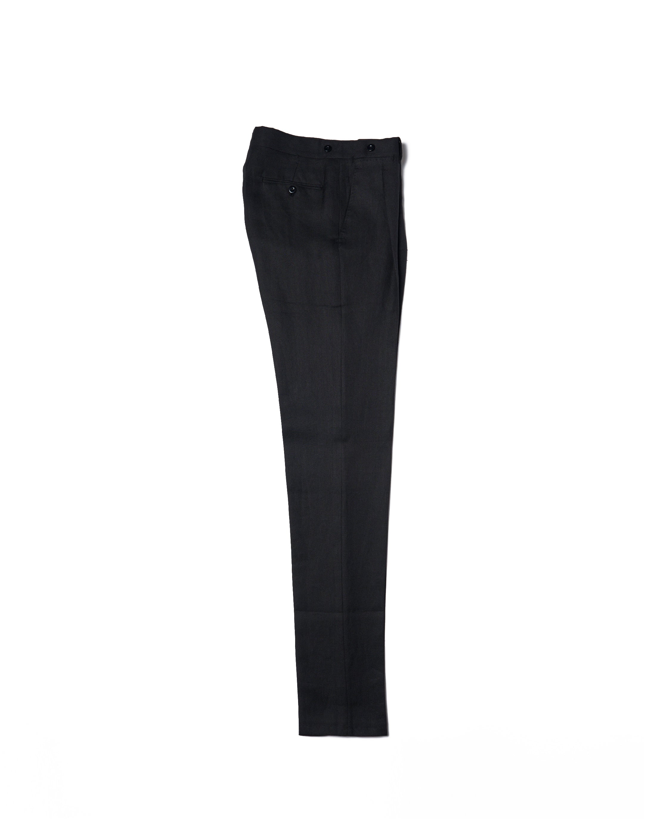 Herringbone linen trousers - Single pleat trousers - Black