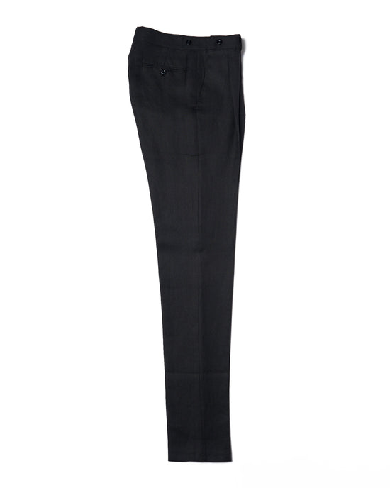 Herringbone linen trousers - Single pleat trousers - Black