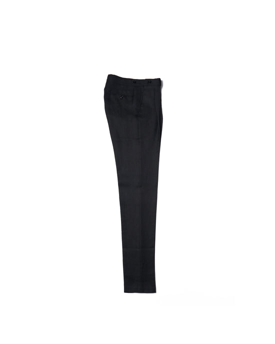 Herringbone linen trousers - Single pleat trousers - Black