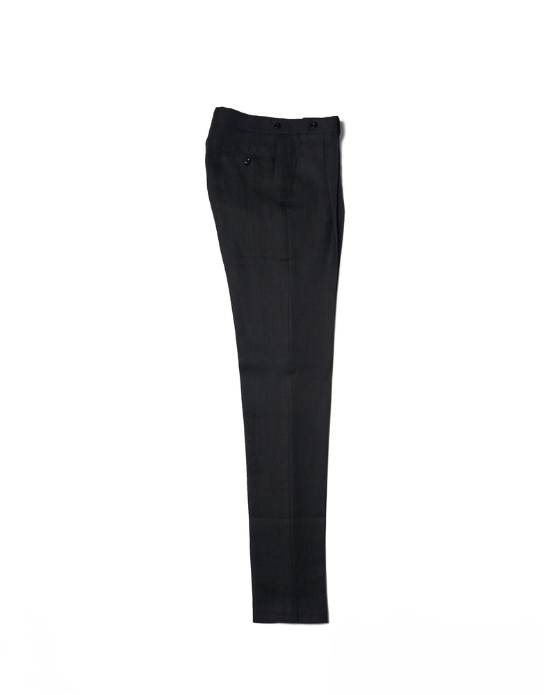 Linen Herringbone - Single pleat trousers - Black