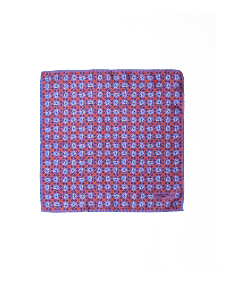 Pocket square - silk - Purple with blue flower motif