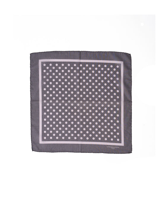 Pocket square - Medium grey with white dots print - Cotton