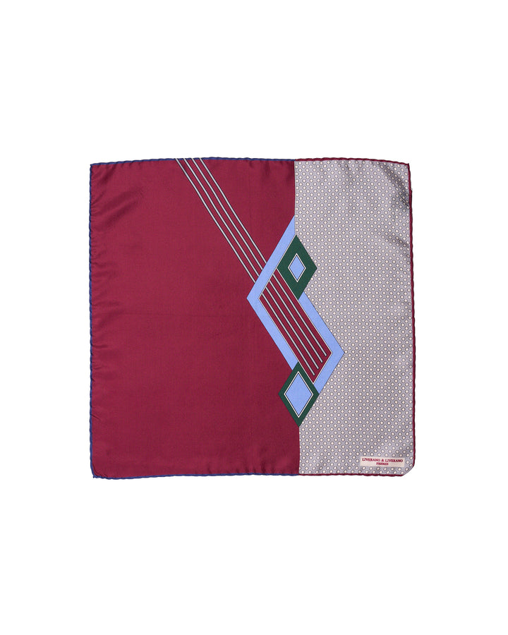 Pocket square - silk - Grey and burgundy art deco