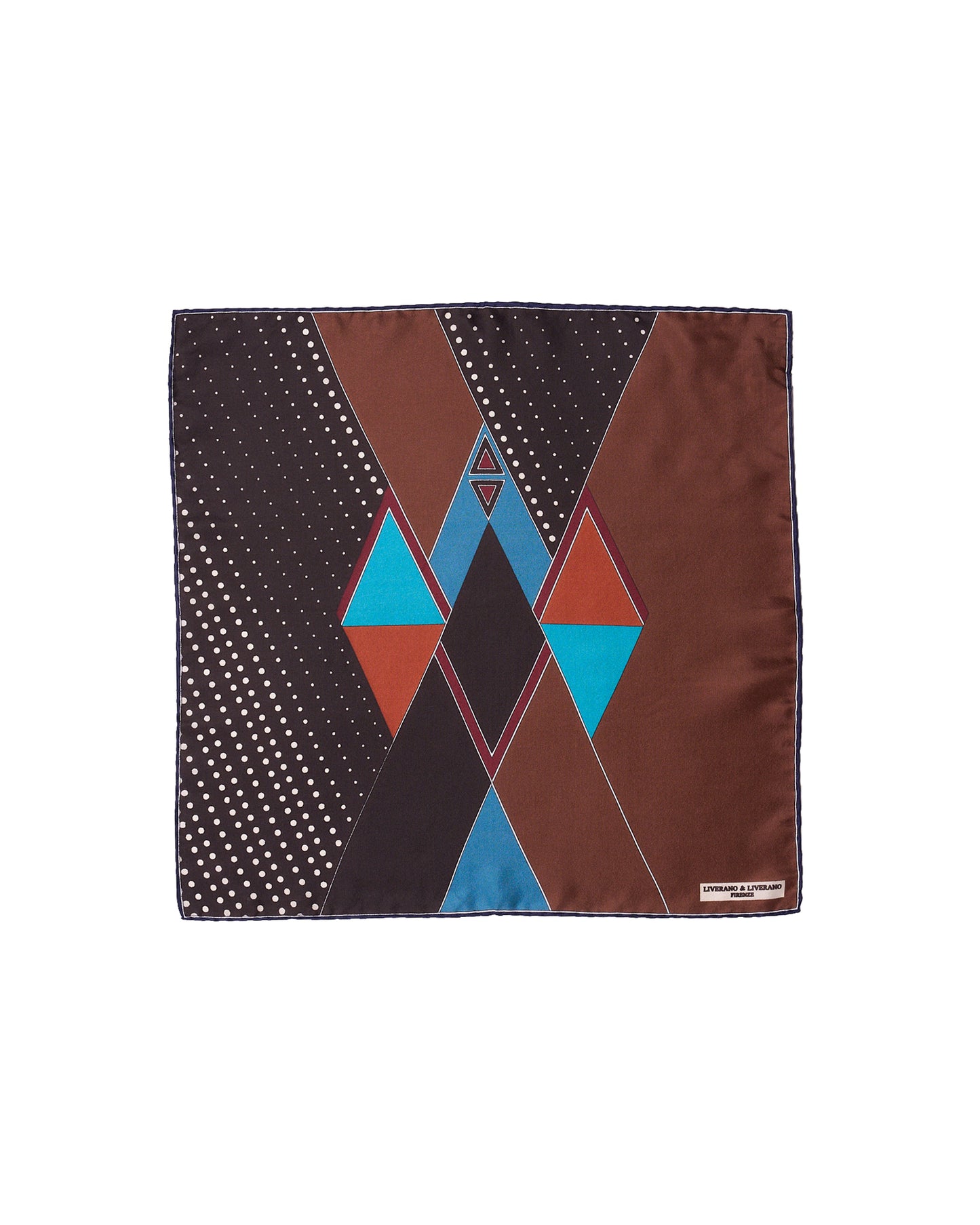 Pocket square - silk -  Almond brown with blue art deco