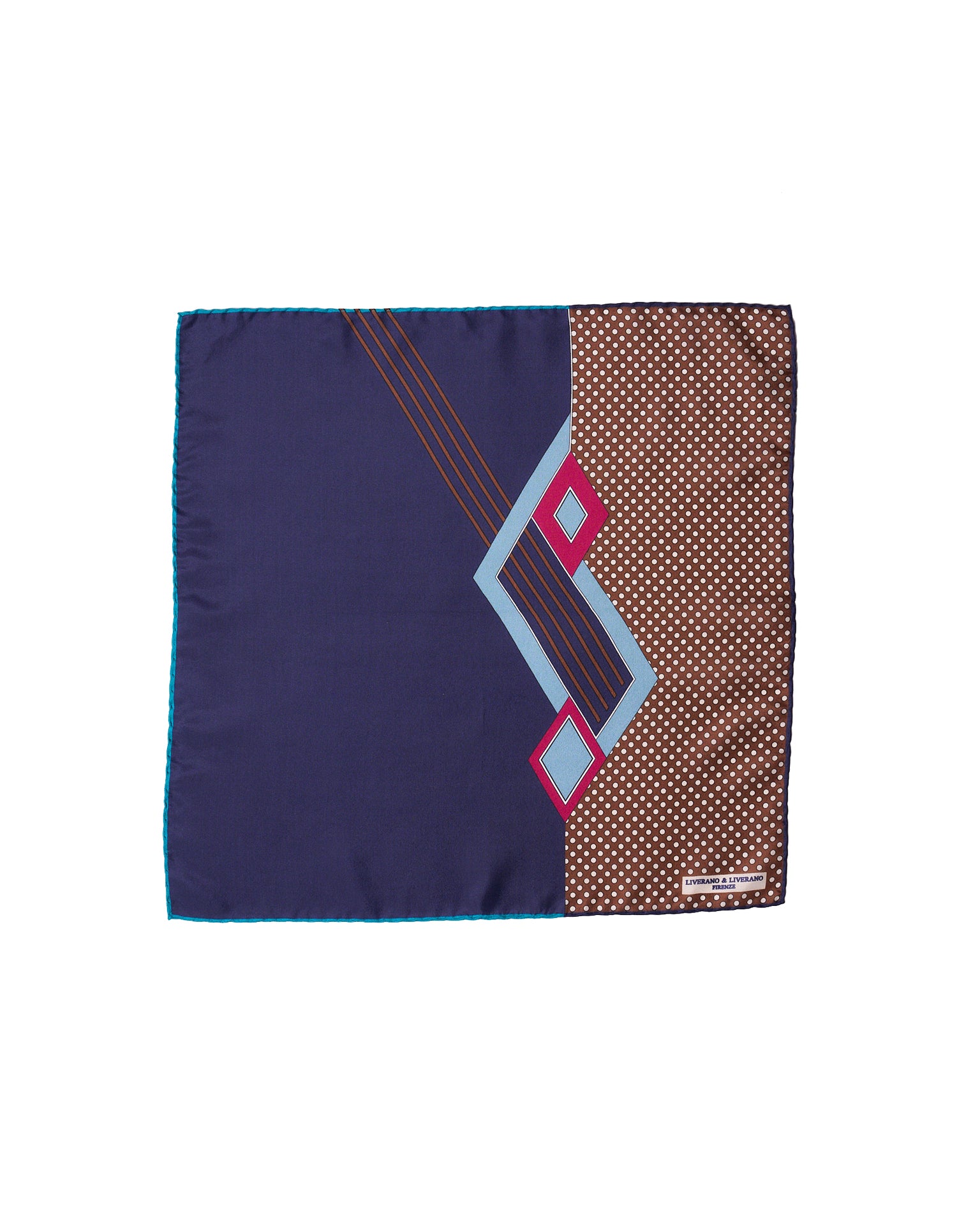 Pocket square - silk - Brown and navy art deco