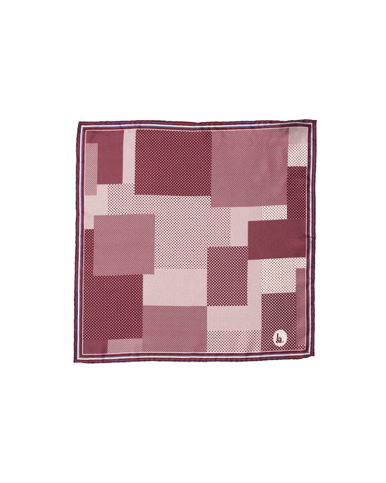 Pocket square - silk - Burgundy Multi dots and patterns