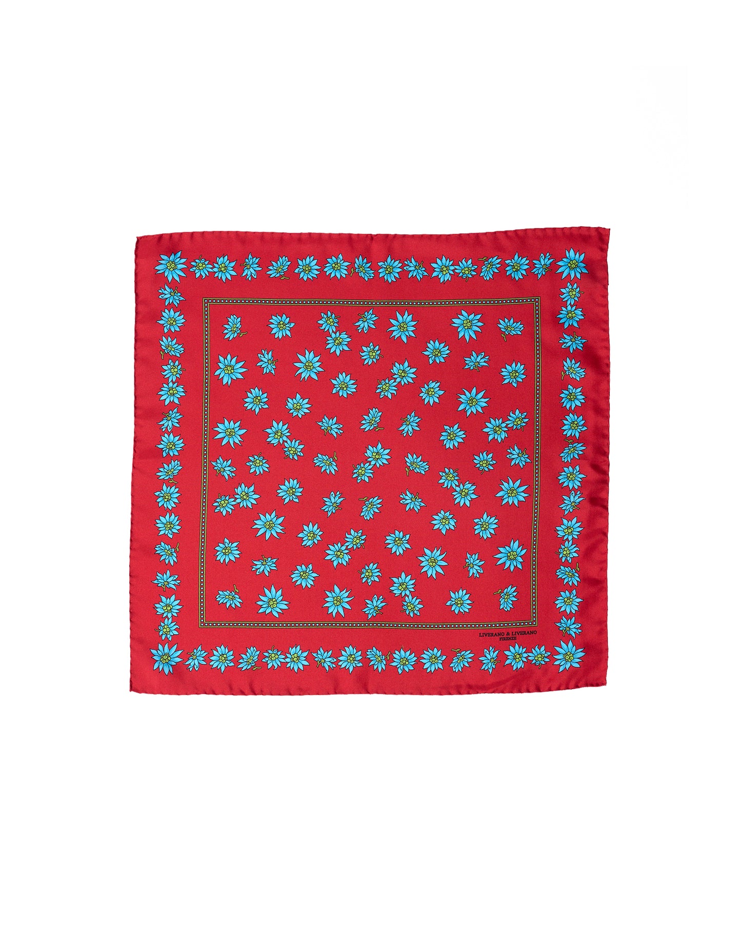 Pocket square - Printed silk - Red with blue flower