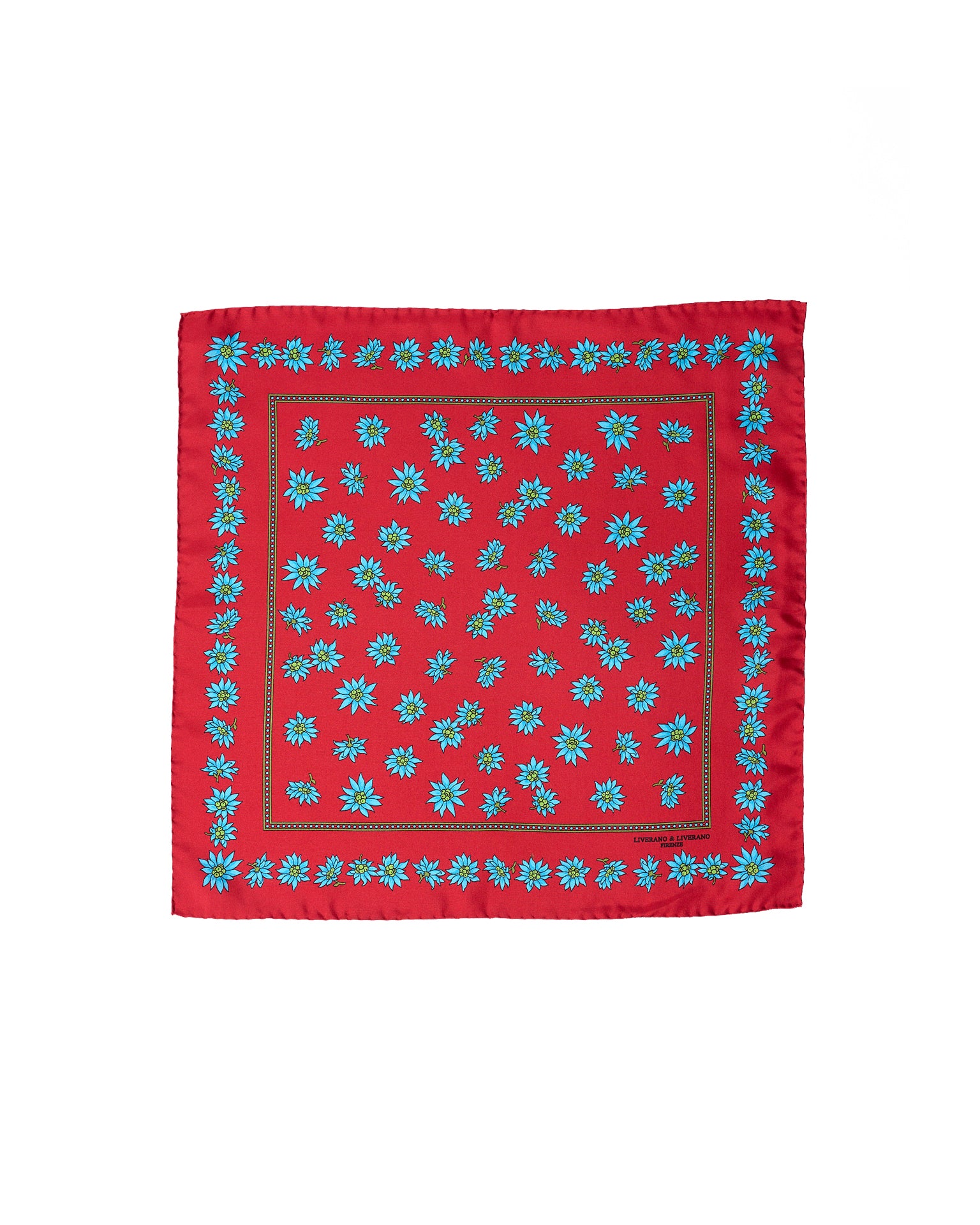 Pocket square - Printed silk - Red with blue flower