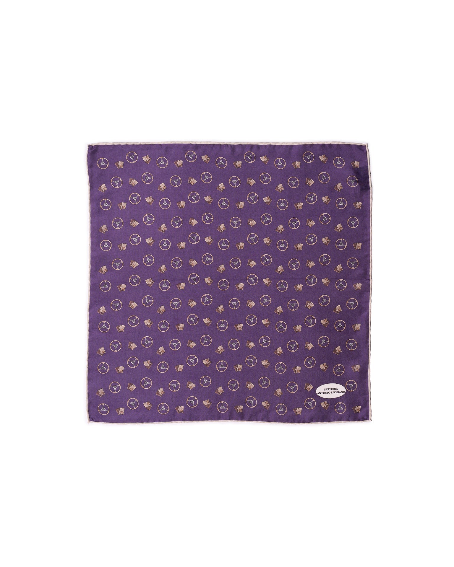 Pocket square - silk - Purple with brown gloves and wheels