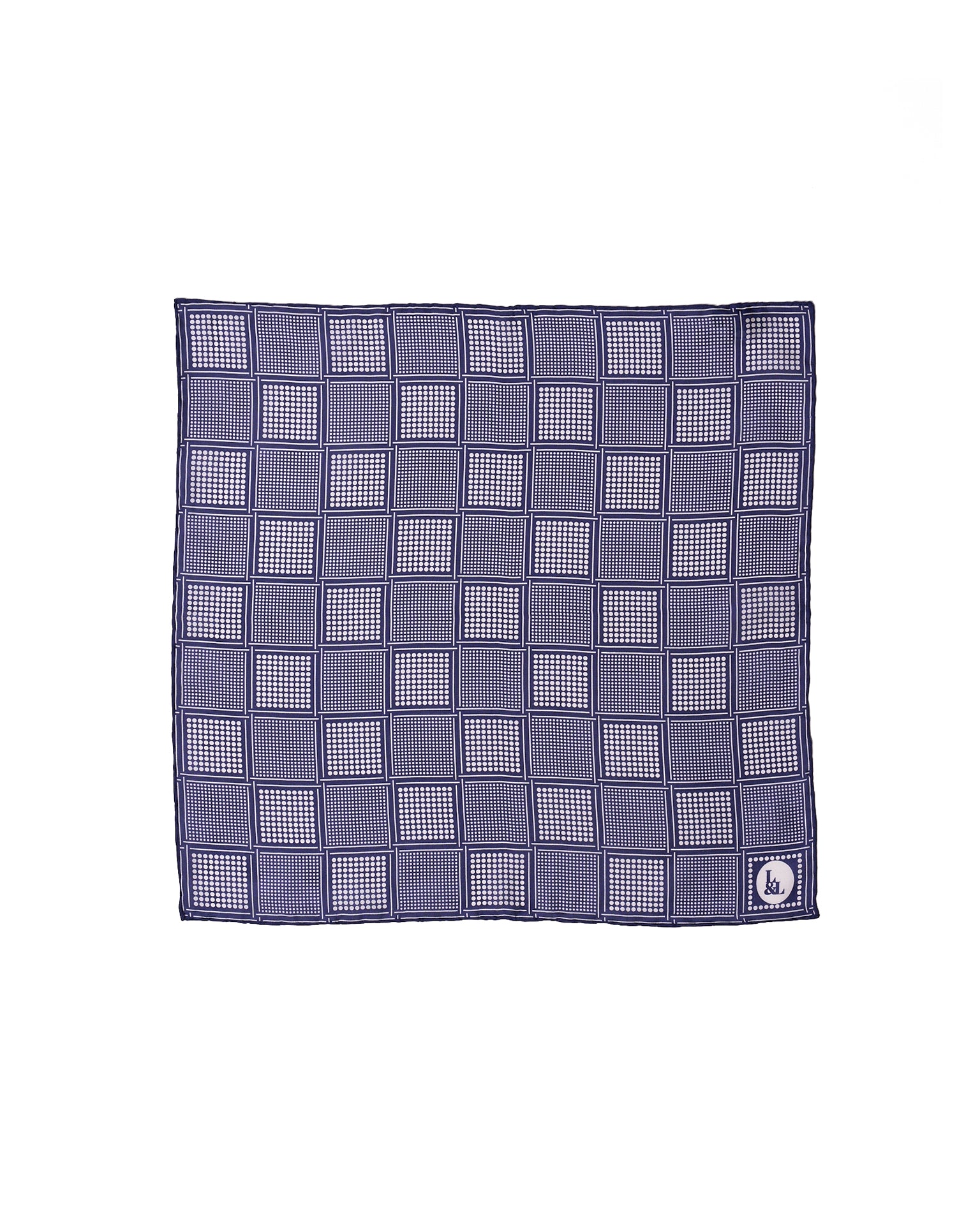 Pocket square - silk - Navy blue square window polka dots