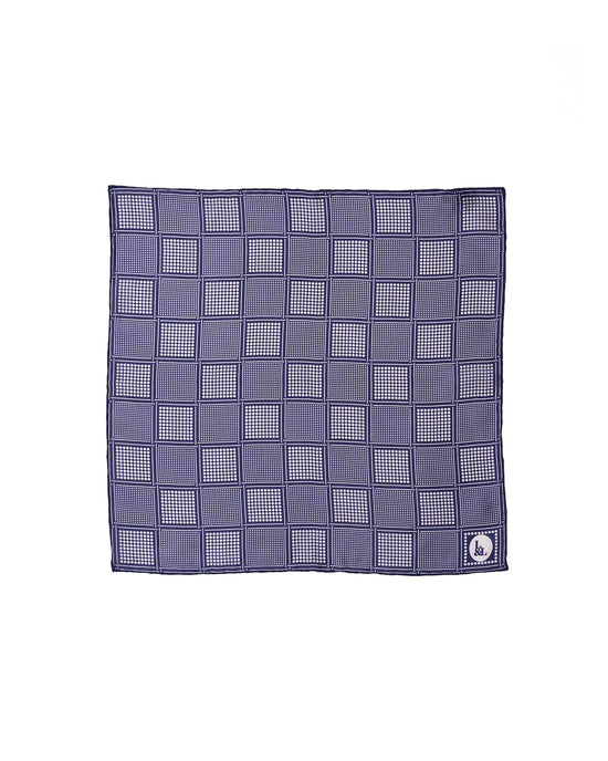 Pocket square - silk - Navy blue square window polka dots