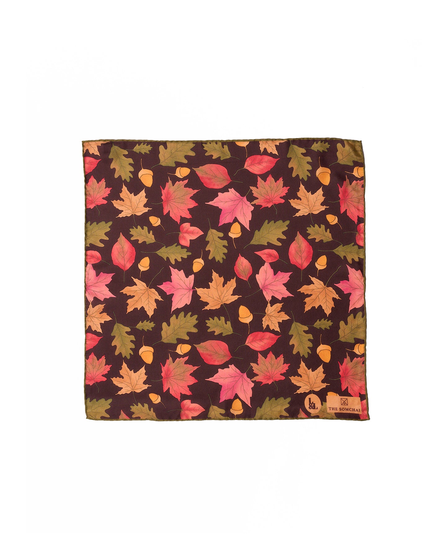 Pocket square - silk -  Brown with maple for the Somchai