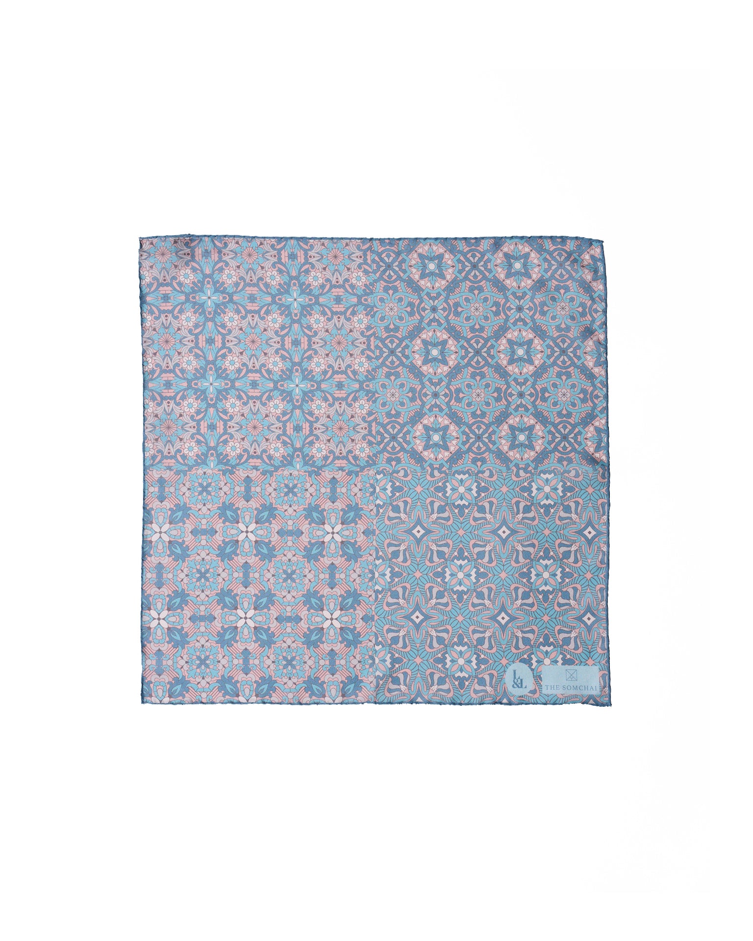 Pocket square - silk -  Light blue bloom flower