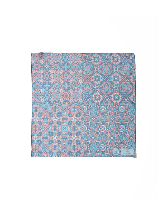 Pocket square - silk -  Light blue bloom flower