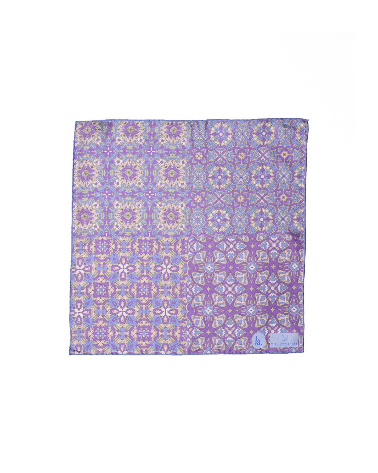 Pocket square - silk -  Purple bloom flower