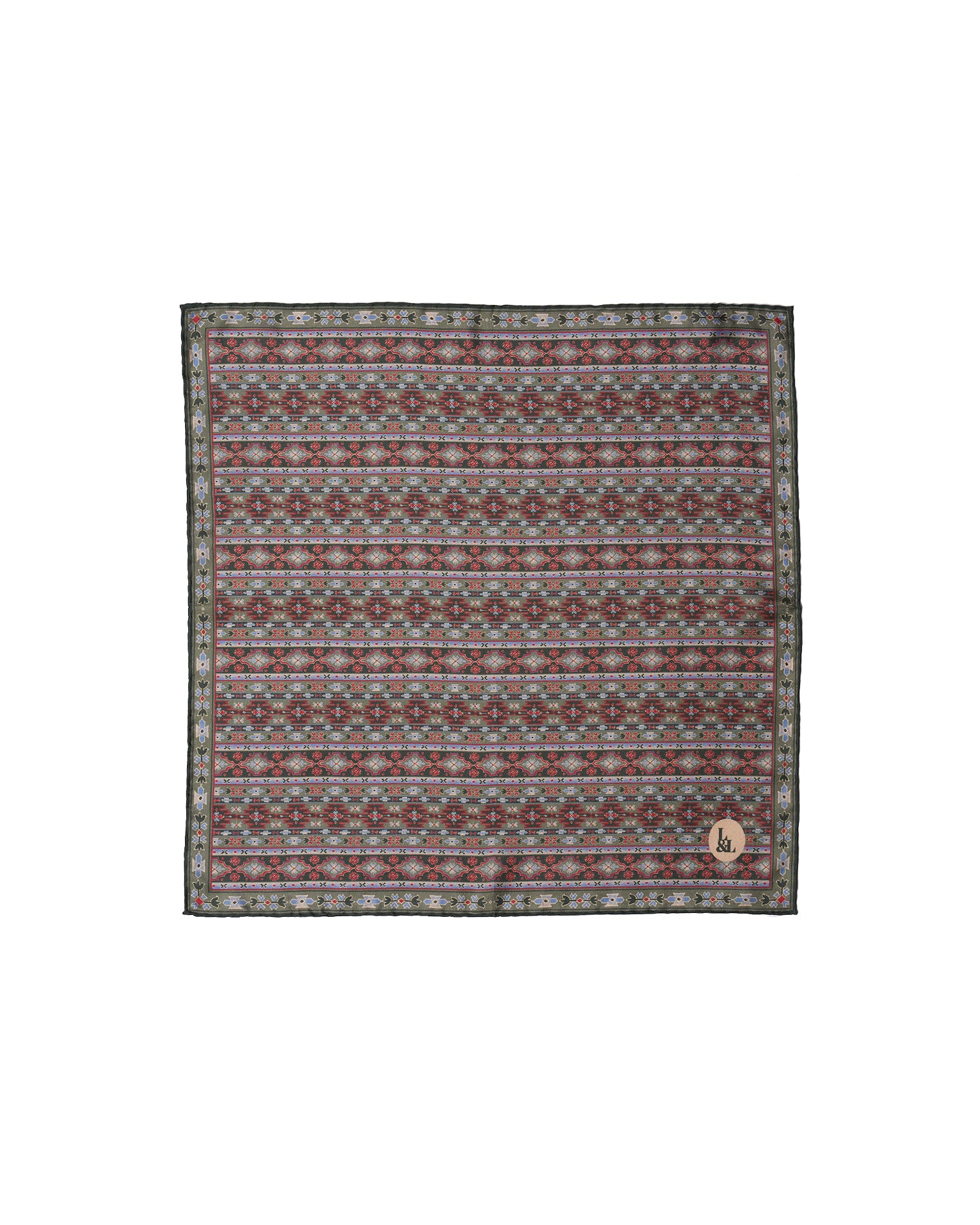 Pocket square - silk - Green navajo pattern