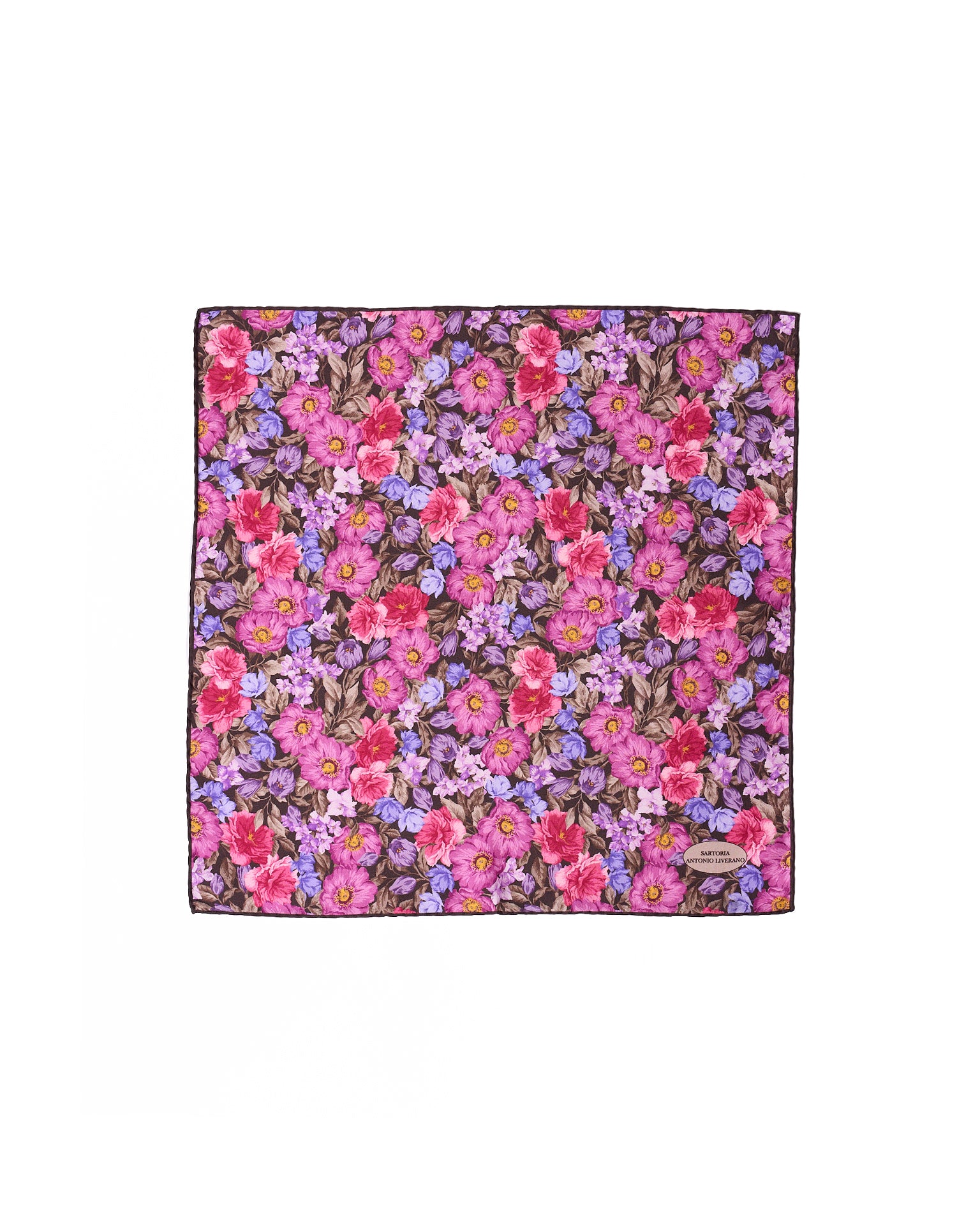 Pocket square - Printed silk - Purple with blue flower motif