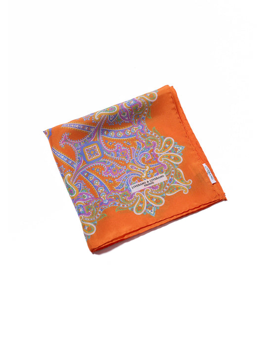 Pocket square - silk - Orange with colorful gingham