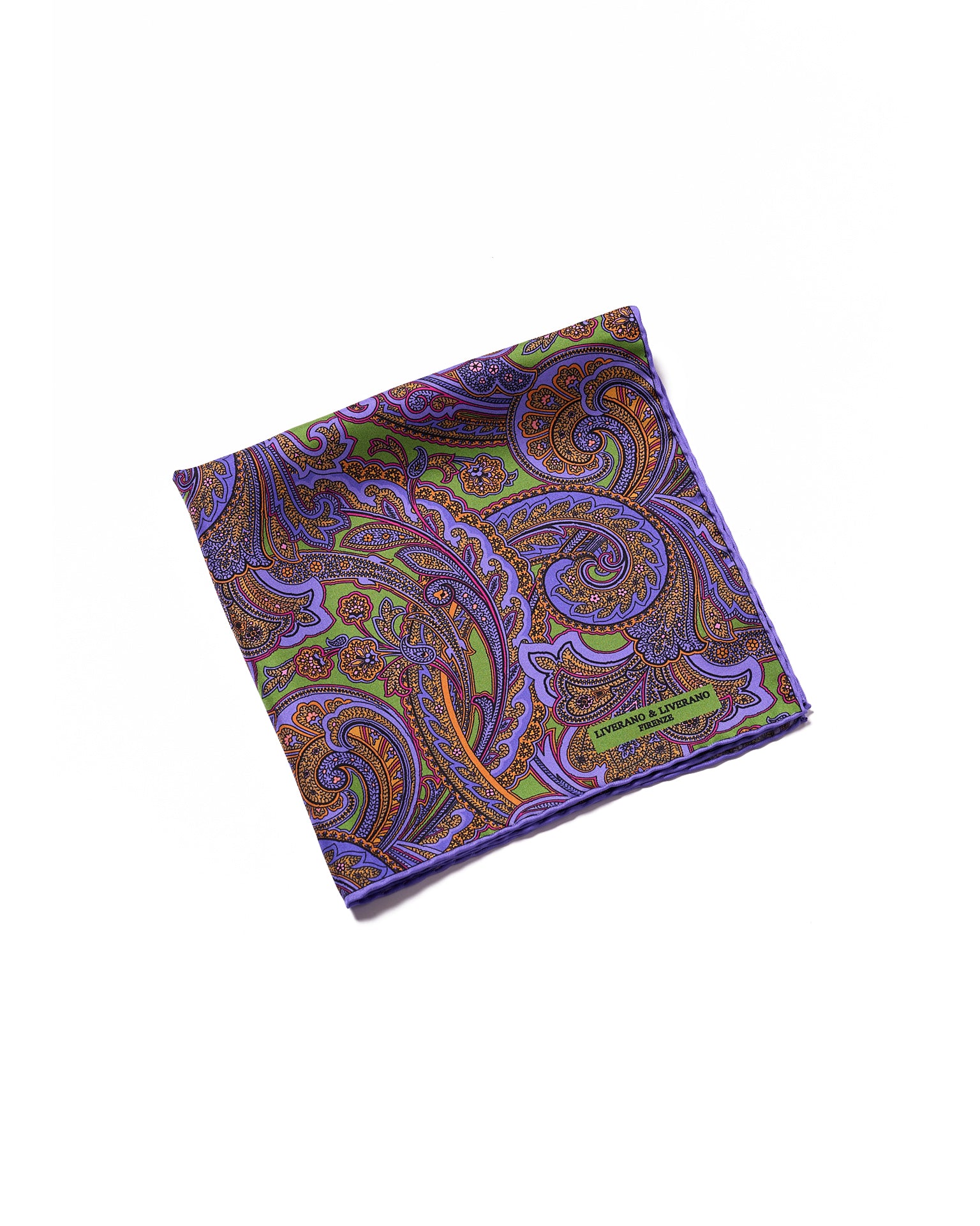 Pocket square - Printed silk - Purple gingham with green