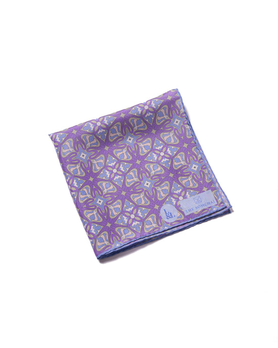 Pocket square - silk -  Purple bloom flower