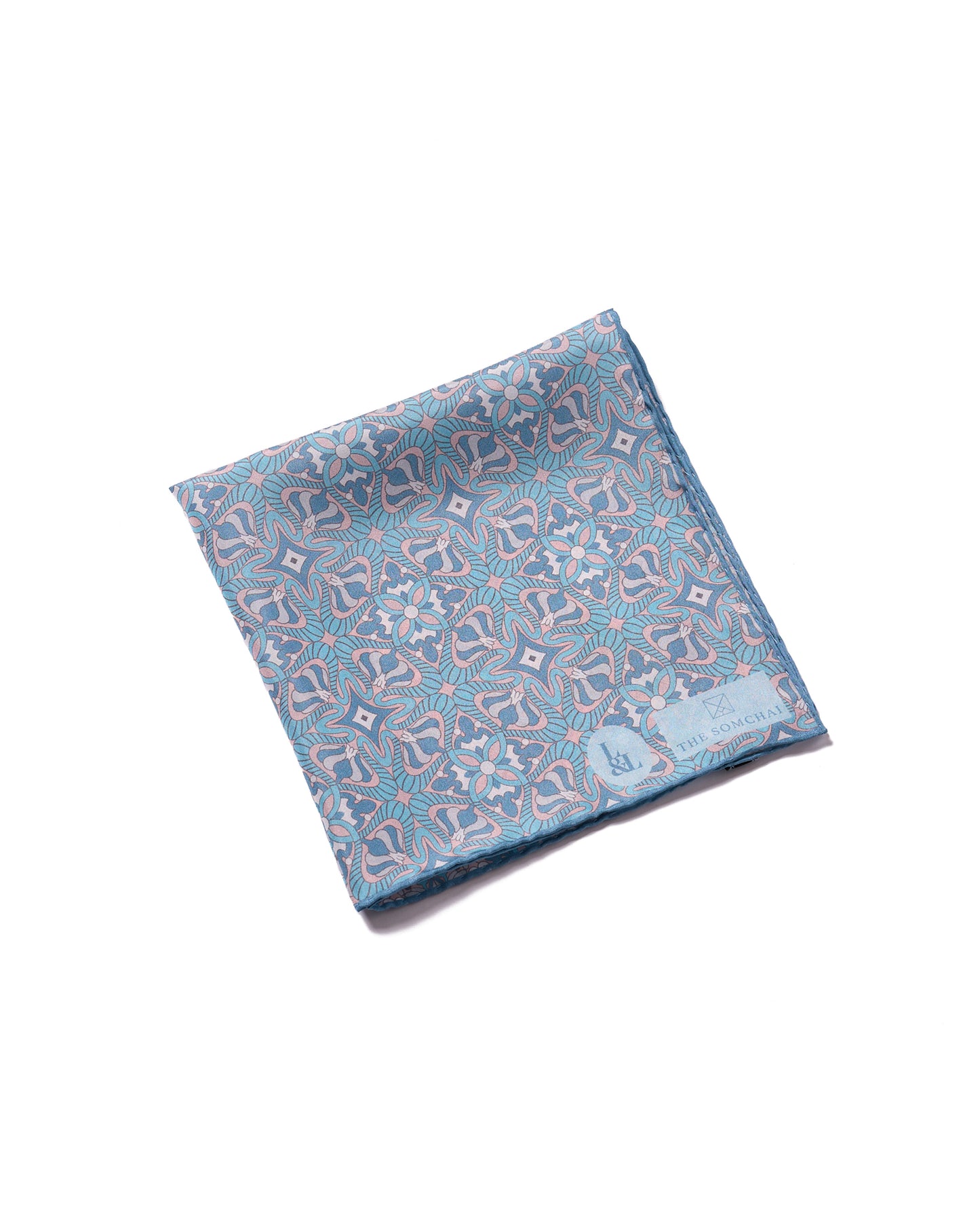 Pocket square - silk -  Light blue bloom flower